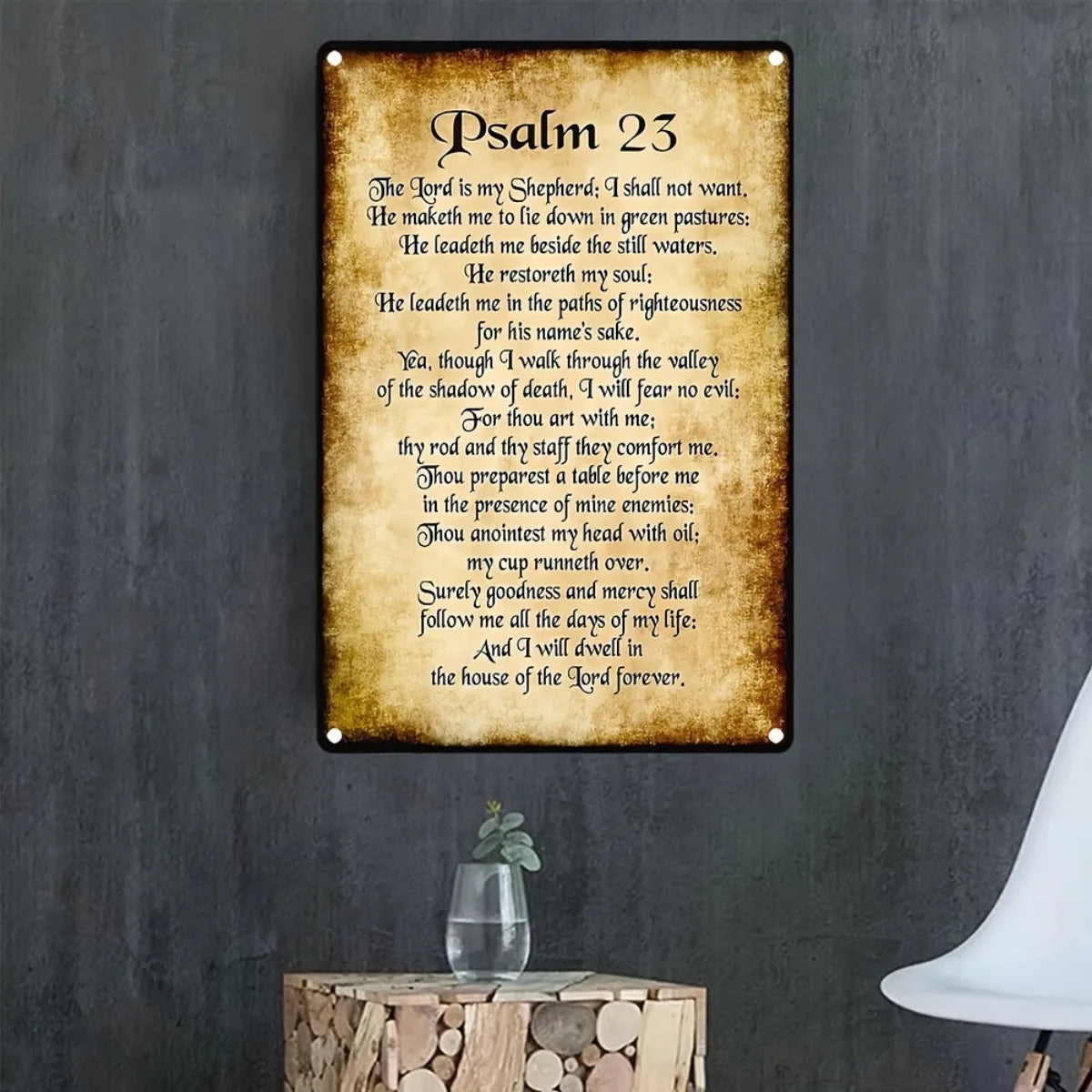 2D flat,Psalm 23 metal wall decoration - 8"x12" rustic scripture logo with sheep and Psalm 23 text,durable iron Bible decoration