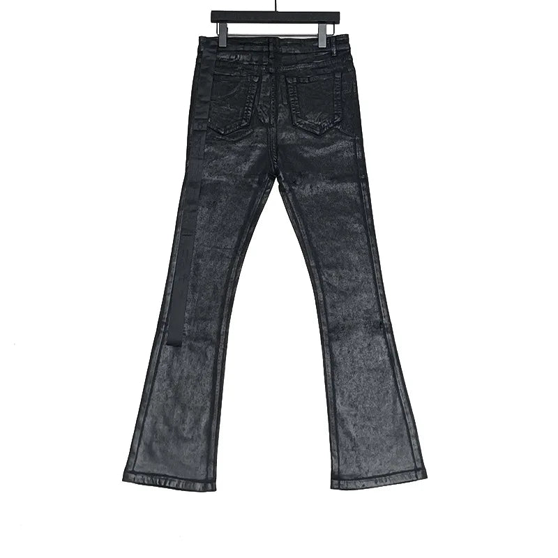 Men‘ Owen's Seak Oil wax Jeans Classic Denim Urban Rock Coated Casual Flared Trousers High Street Solid Designer luxury Pants