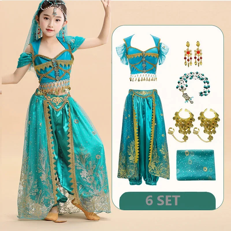 Kids India Princess Belly Dance Set Children  Oriental Indian Dance Sari Girl Performance Costume Bollywood Stage Outfit