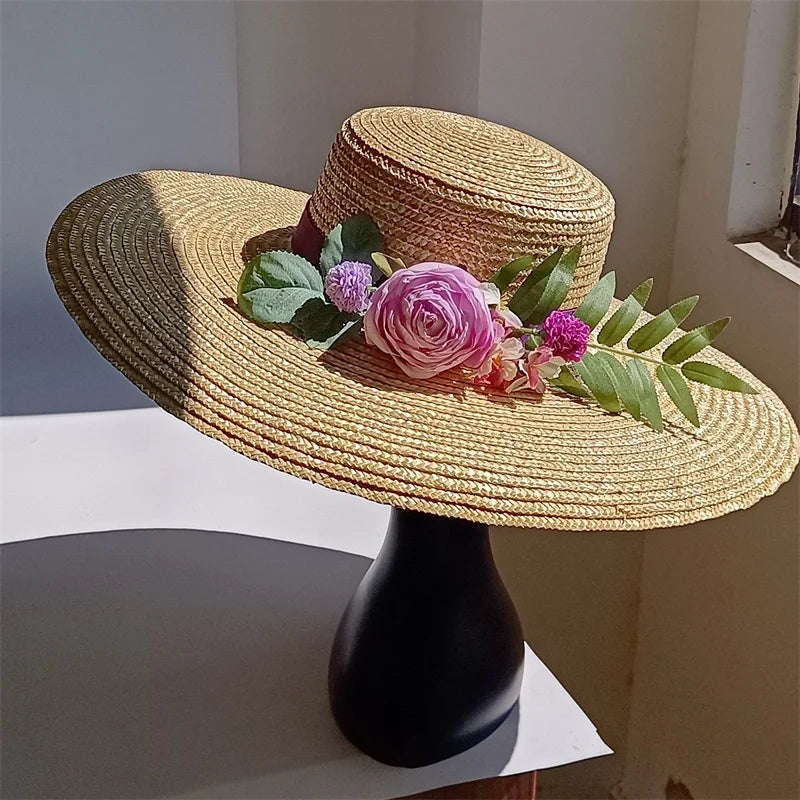 Cherub Sunday Best Easter Sunday satisfaction/Bridal Hat White Simulation Flower Wool Hat Removable Flat Top Female Spring/Winter Strap Included
