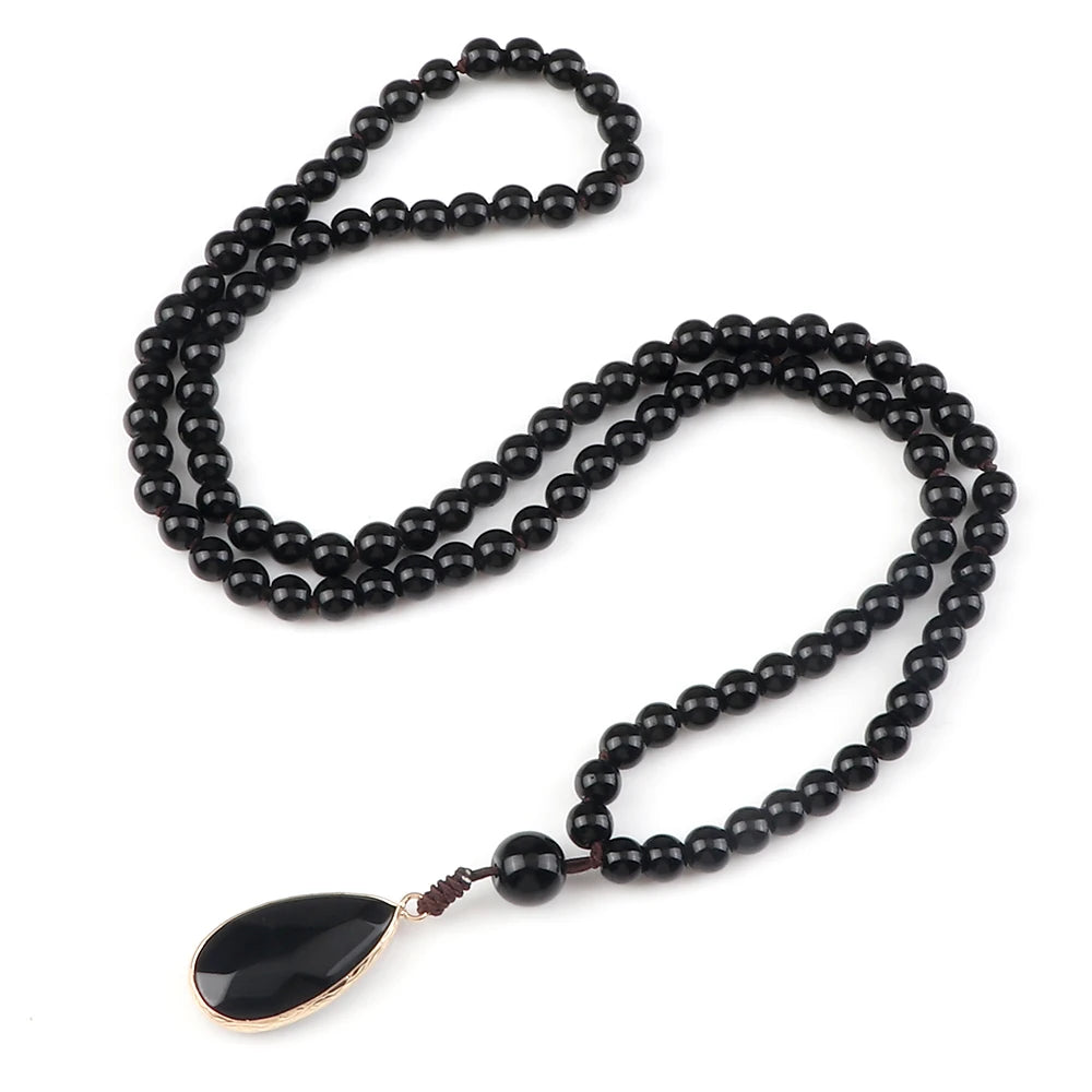 Men 108 Mala Beads Necklaces 6mm Natural Tiger Eye Stone Onyx Beads Prayer Necklace Drop Pendant Women Yoga Jewelry Gift