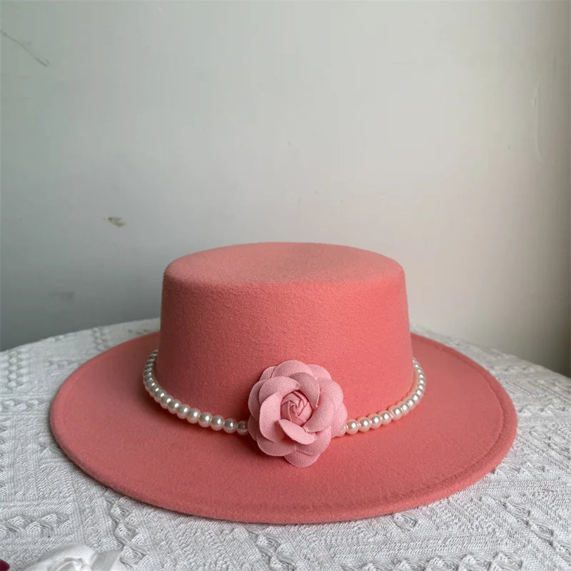 Cherub French Big Brim organza /Church Hat Women Elegant Flat-top Fedora Hat.