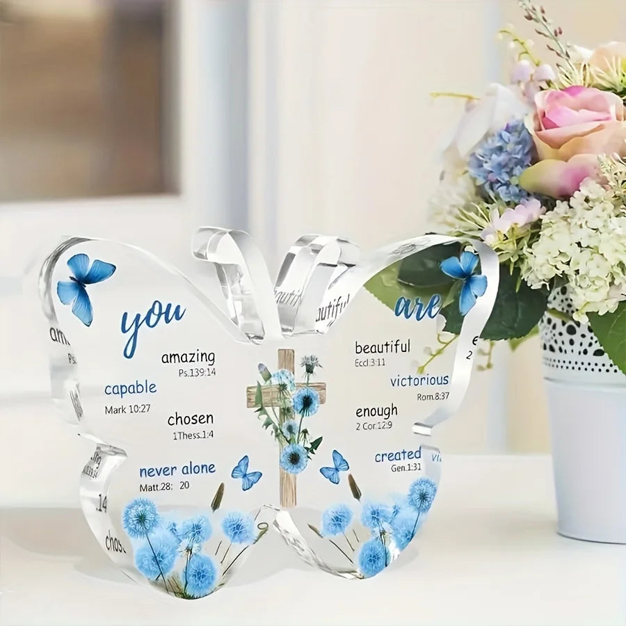 1pc, Acrylic Butterfly Prayer Decorations with Bible Verses - Christian Gifts for Women, Religious Keepsake for Mothers