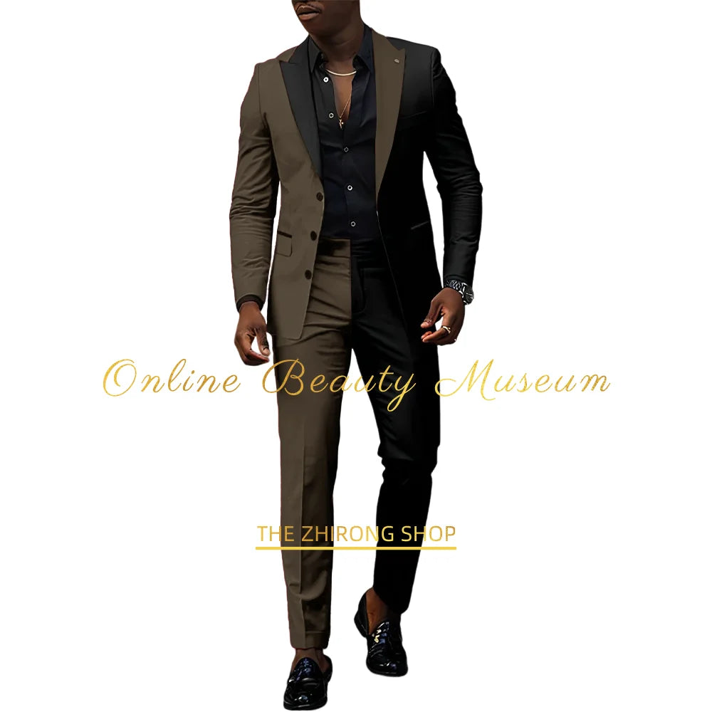 Fashion men's suit 2-piece set (jacket+pants) red-black peak lapel blazer wedding cocktail birthday party custom homme tuxedo
