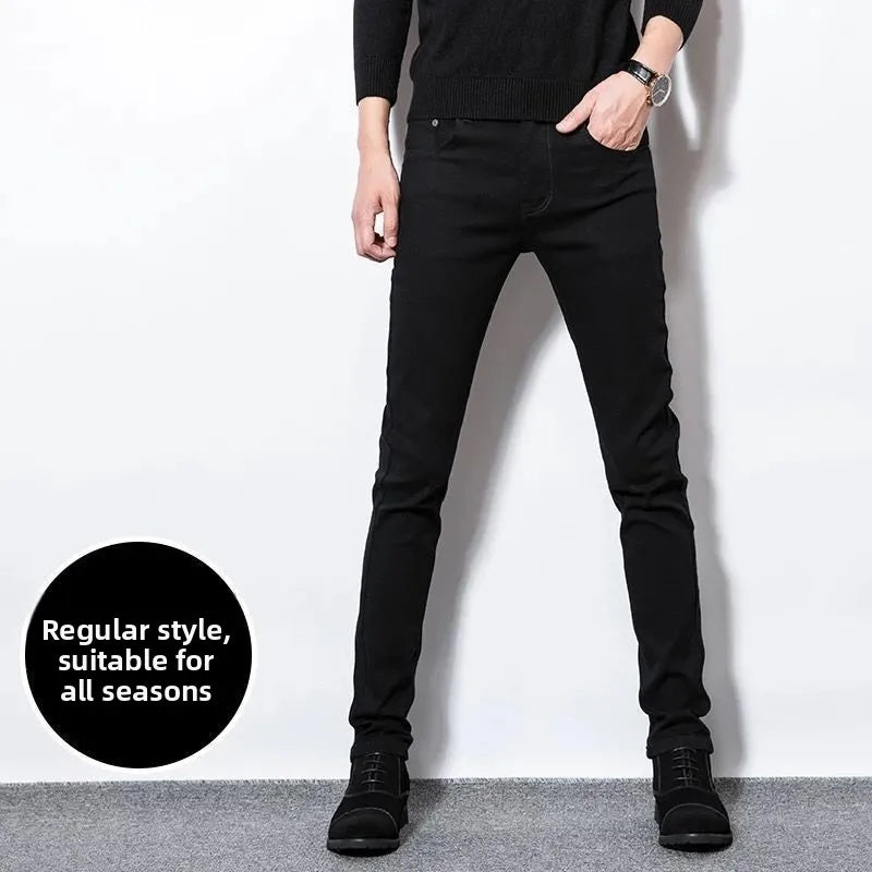 Elastic Slim Fit Men's Jeans High Waist Cotton Stretch Denim Autumn Winter Casual Long Pants Youth Fashion Trend