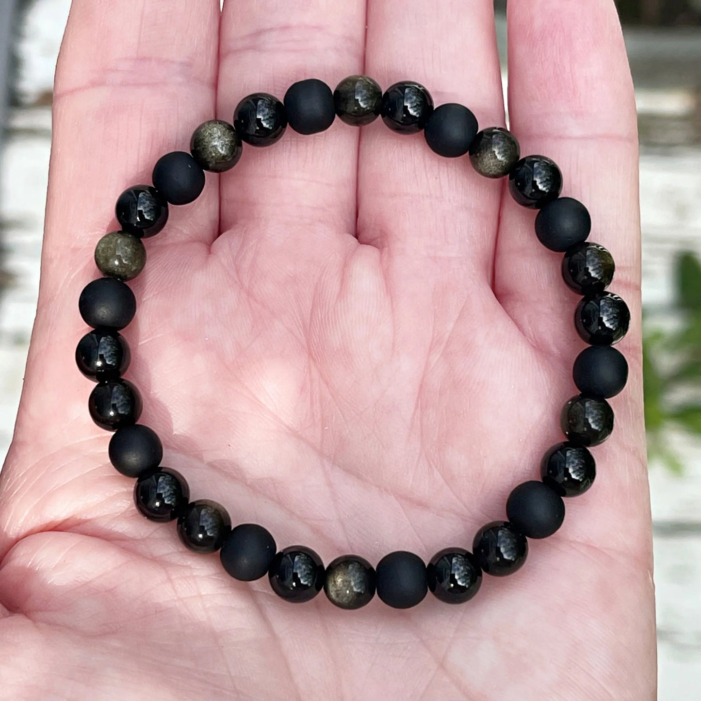 Triple Protection Bracelet, Black Natural stone bracelet, Golden obsidian Bracelet,，Adjustable beaded bracelet，1pc
