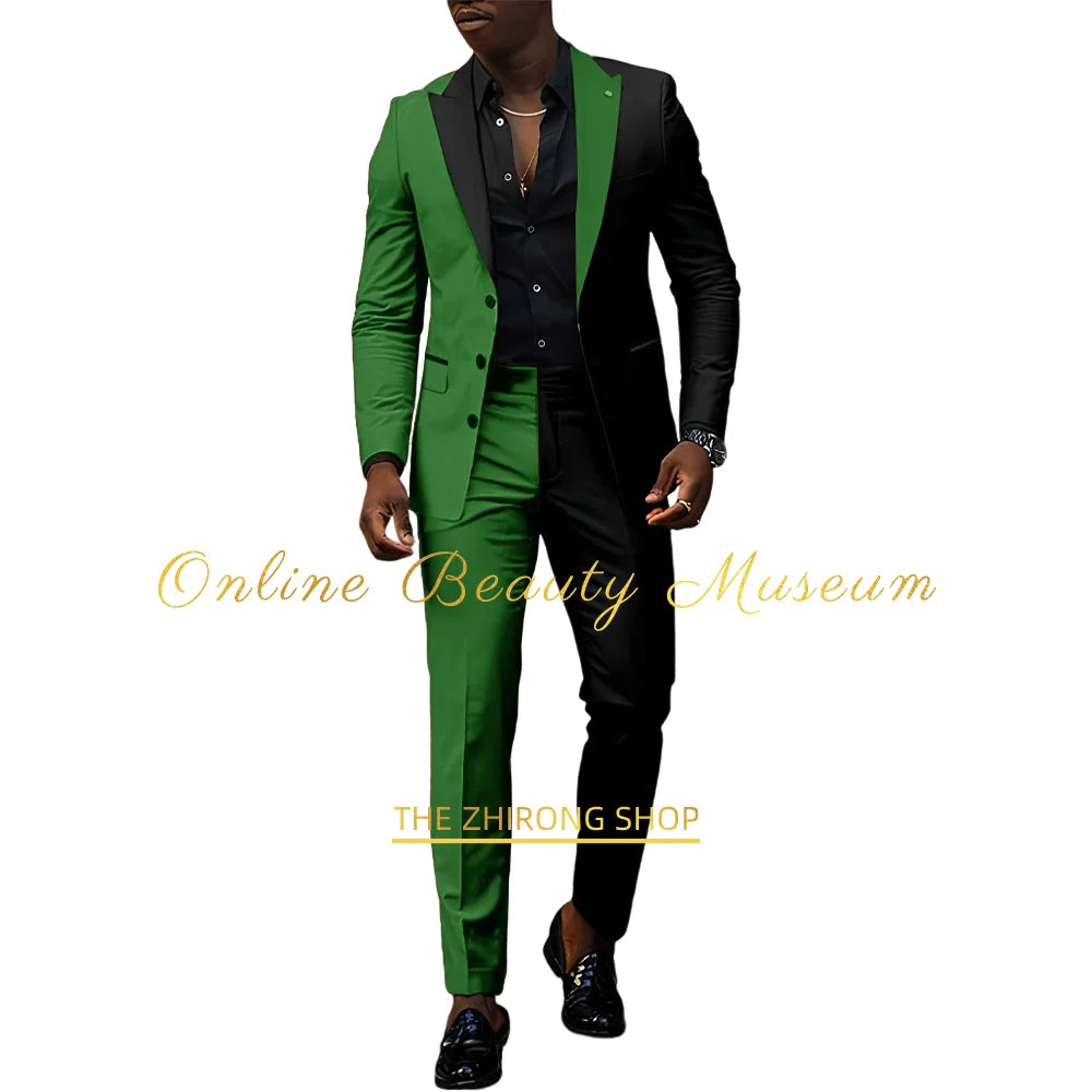 Fashion men's suit 2-piece set (jacket+pants) red-black peak lapel blazer wedding cocktail birthday party custom homme tuxedo
