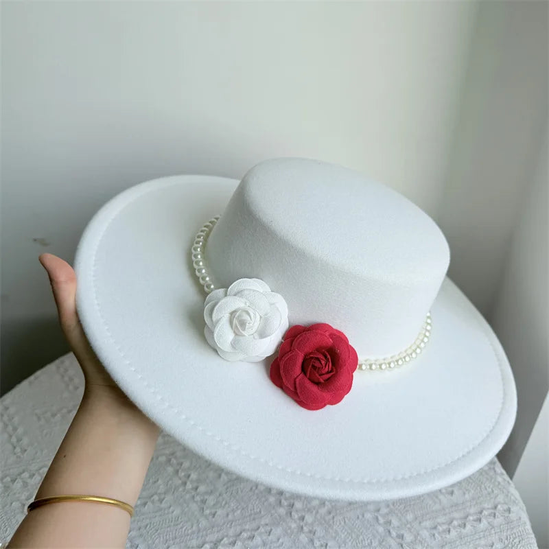 Cherub French Big Brim organza /Church Hat Women Elegant Flat-top Fedora Hat.