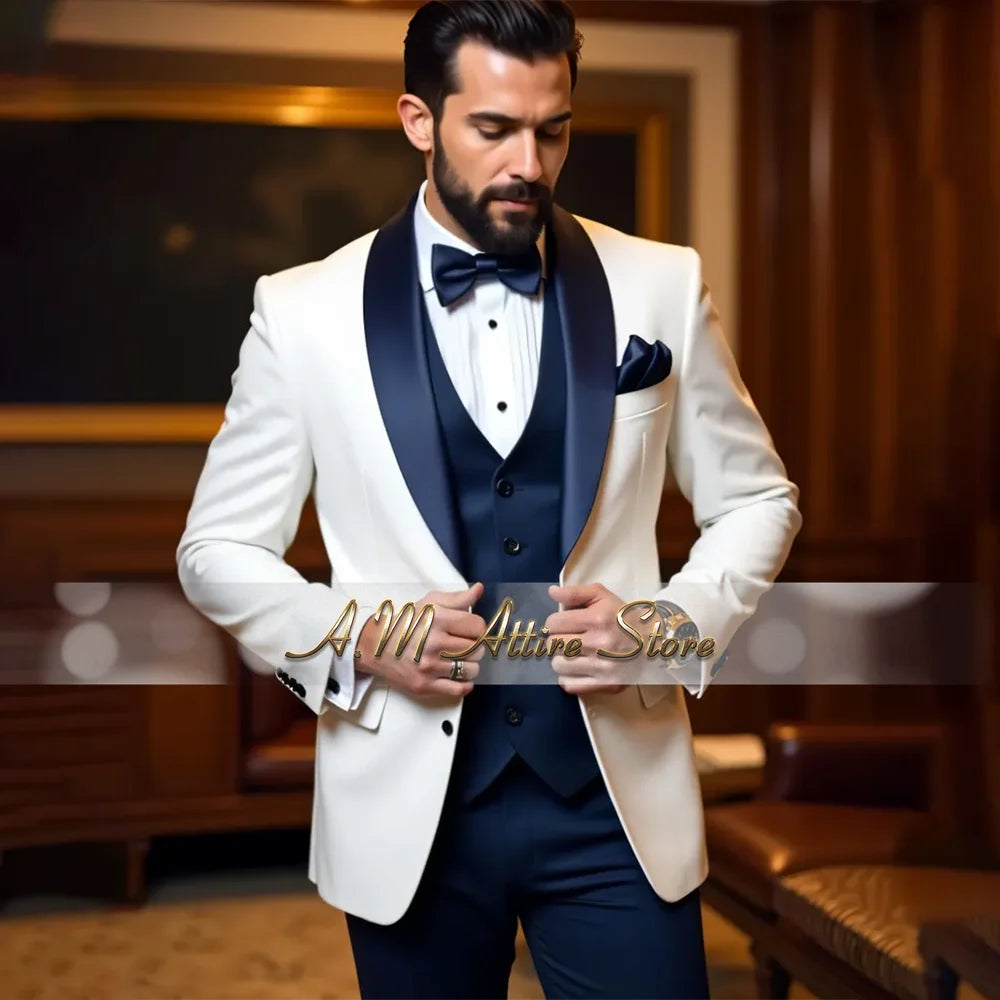 Cherub Men’s White or Multicolor Tuxedo 3pcs Suit for Groom Jacket Vest Pants Formal Wear for Wedding Prom Luxury Dinner Set Custom Gift for Boys