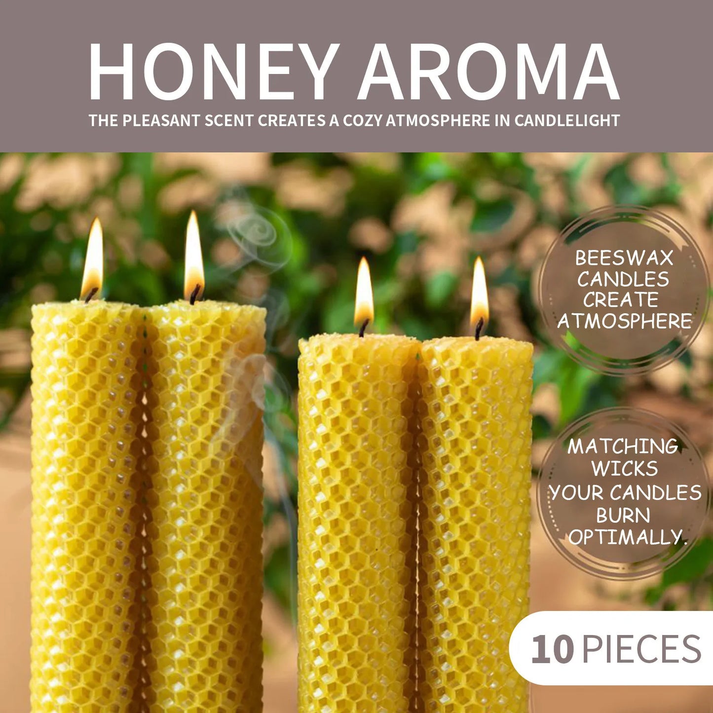10pcs Bees Wax Candle Taper Candles Handmade Honeycomb Cotton Wick Luxury Premium Beeswax Decorative Candles Taper Crafts