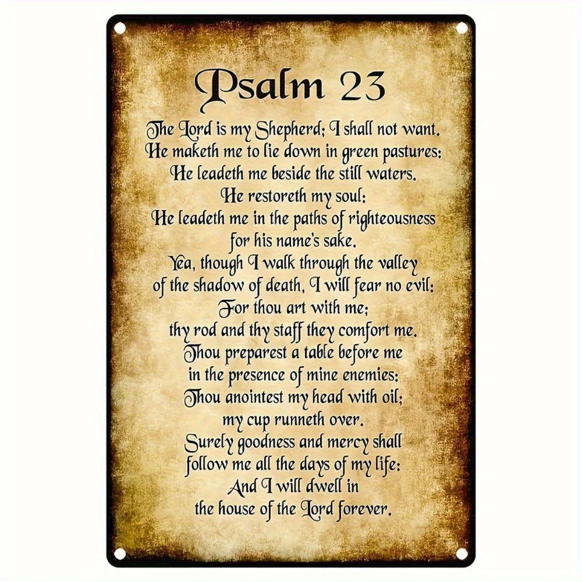 2D flat,Psalm 23 metal wall decoration - 8"x12" rustic scripture logo with sheep and Psalm 23 text,durable iron Bible decoration