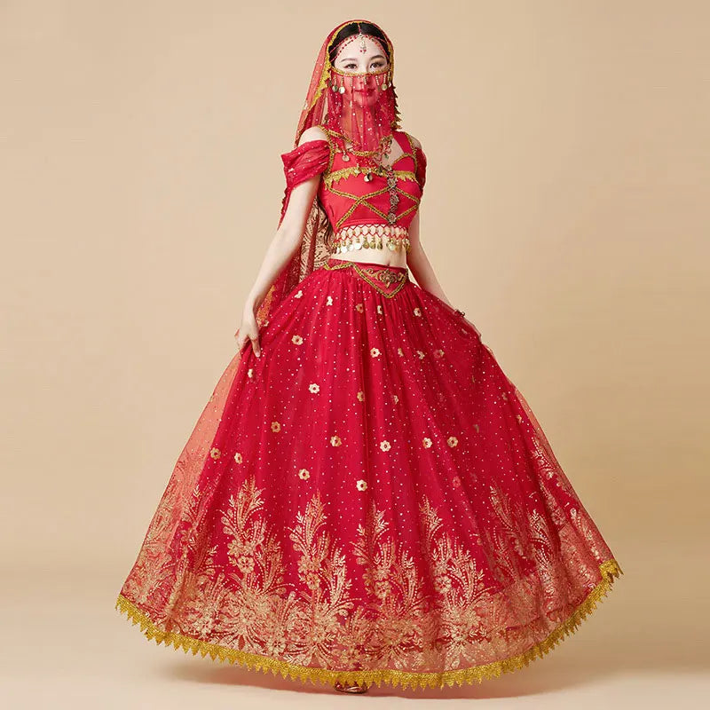 Women Festival Halloween Cosplay Belly Dance Top Dress Adult Indian Arab Jasmine Sari Fantasy Rave Bollywood Outfit Costume Suit