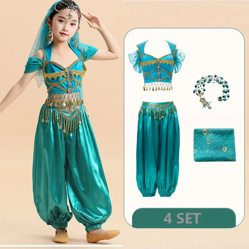 Kids India Princess Belly Dance Set Children  Oriental Indian Dance Sari Girl Performance Costume Bollywood Stage Outfit