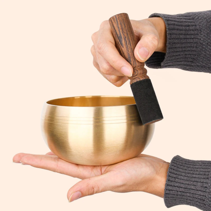 Brass Singing Bowl Tibetan Sanskrit Yoga Meditation for Sound Healing Stress Relief Buddha Mindfulness Instrument