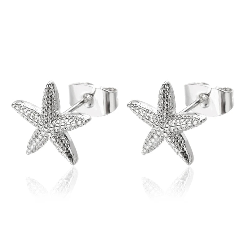 Stainless Steel Shell Earrings For Women Gold Color C-shaped Starfish Butterfly Earring