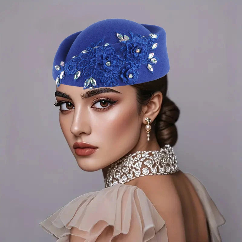 Cherub Vintage Women's Church Sundays Best Fascinator Hat W/Flower and Rhinestone Headdress Soft Beret Cap /Party Wedding Prom