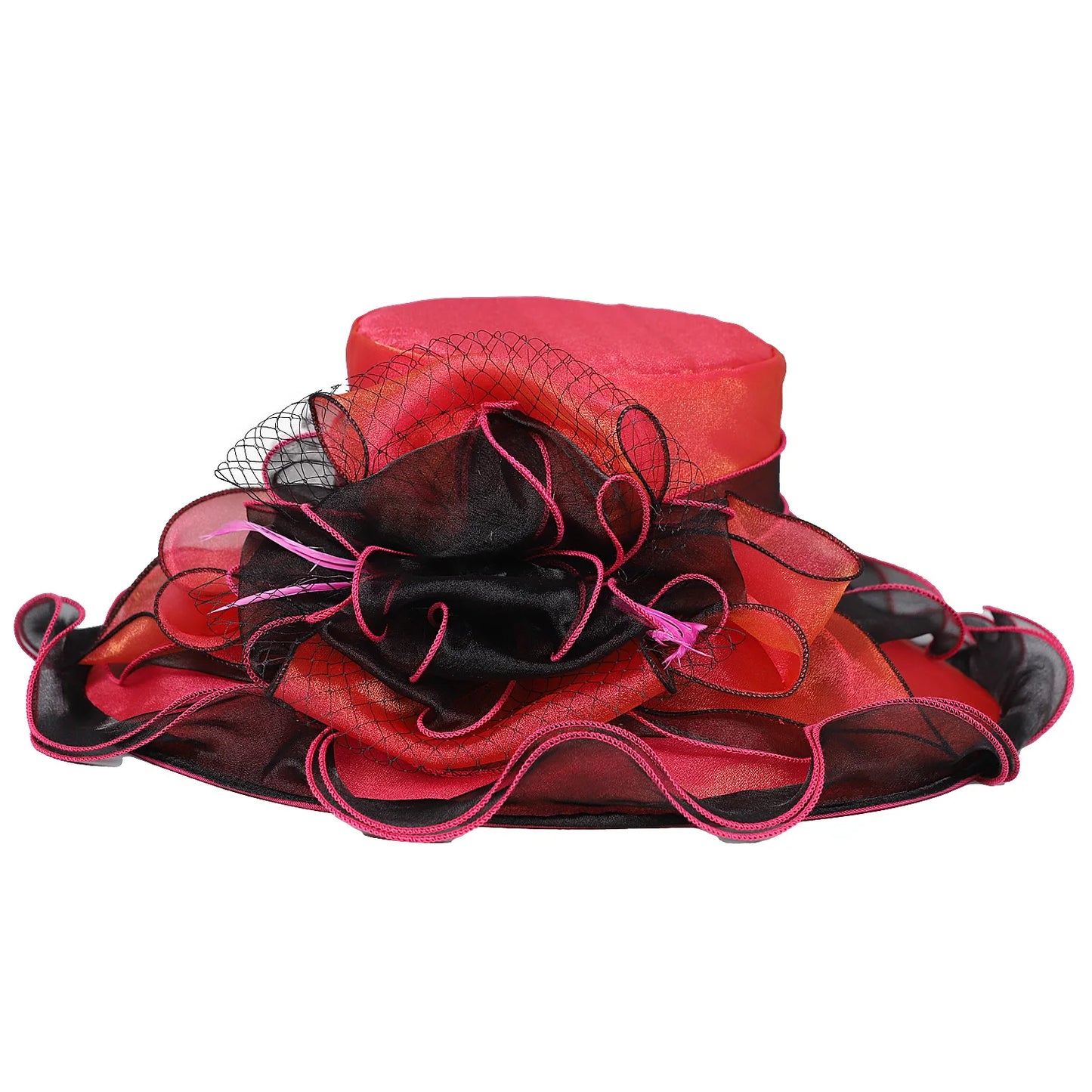 Cherub Hats For Women With Veil Flower Feather Ruffles Brim Fascinator