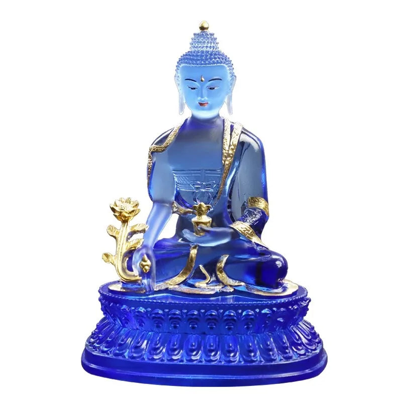 Coloured glaze Medicine Buddha Buddha Statue Ornament, Light Buddha Buddha Mother Goddess Home Worship, Buddha Hall Decoration