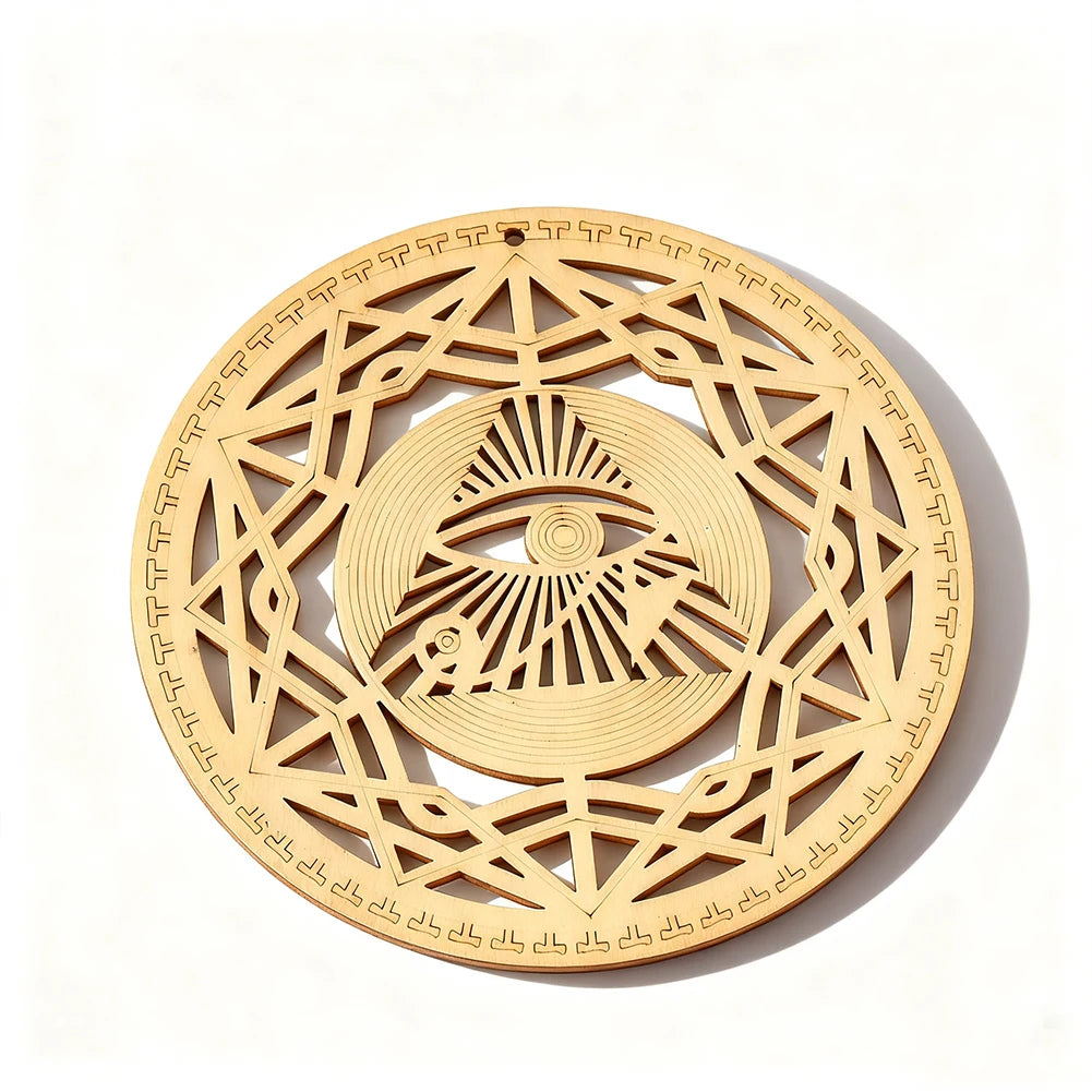 All Seeing Eye Wooden Wall Hanging Mandala Ornament Laser Cut Round Wood Decor Spiritual Symbol Art for Home Meditation Room