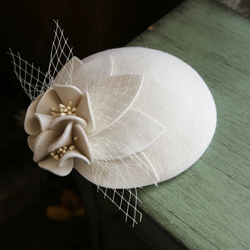 Cherub Autumn Winter Women Wool Cashmere Beret Style Hat Fascinator Flower Hat Lady classy Bow Beret Headwear