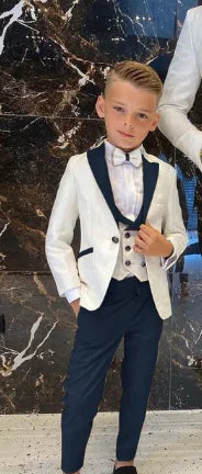 Father And Son Men Suits Groom Tuxedos 3 Pieces Cream White Floral Pattern Slim Fit Cocktail Party Business Suits Custom Made