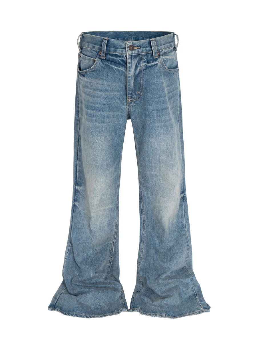 Super Bowl Ice Blue Waed Jeans Men Women Micro Flared Denim Pants mid Waist Straight Leg Casual Wear All Seasons