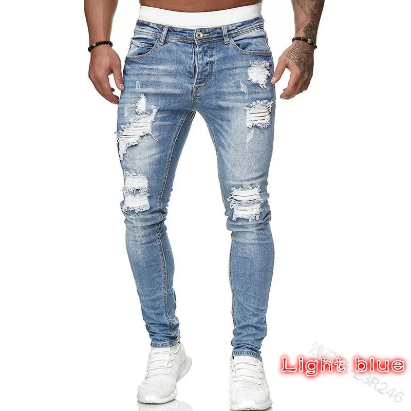 Ripped Jeans Men Stretch Skinny Grey Blue Black Hip Hop Denim Trousers Urban wear Casual Slim Fit Jeans for Men Jogging jean