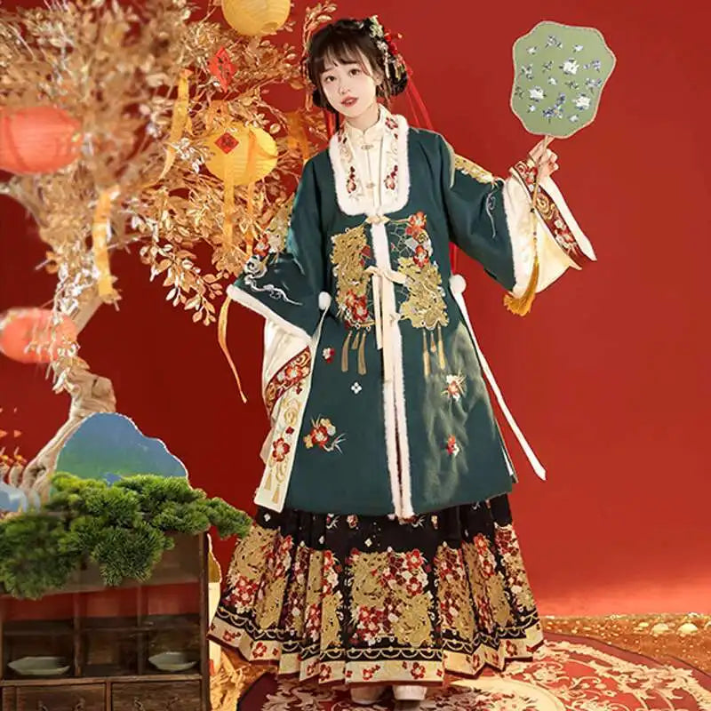 Chunluo Wanxiang Ming Long Shirt Hanfu Women's 2024 New Autumn And Winter Thick New Year's Clothing Horse Face Skirt Ancient