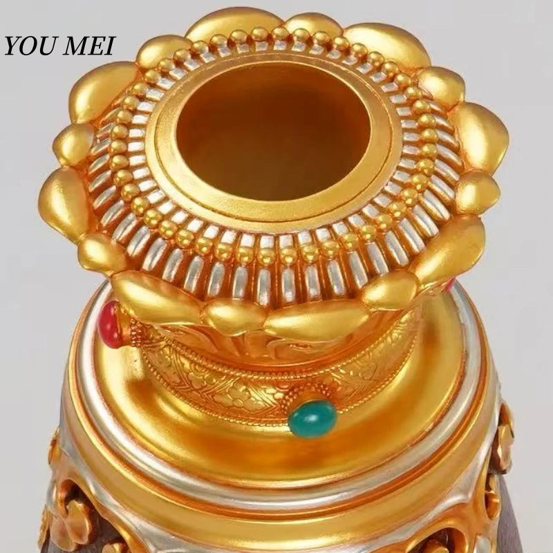 Tibetan-Style Hand-Cranked Prayer Wheel Base Prayer Wheel Base Resin Eight Auspicious Symbols Large Prayer Wheel Base Ornament