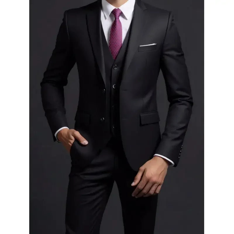 Suit (Blazer+ Vest + Trousers) Multicolor Choices Men's Fashionable Gentleman Business British Style Solid-color Banquet Host Casually Wedding Suit