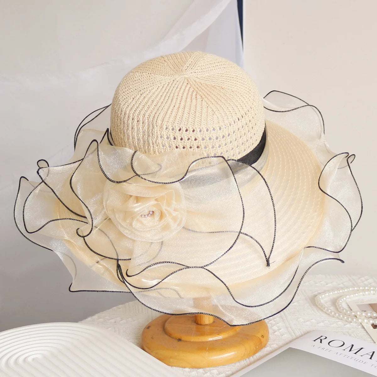 Cherub Elegant Summer Women's Church Woven Sun Hat Breathable/Foldable Design