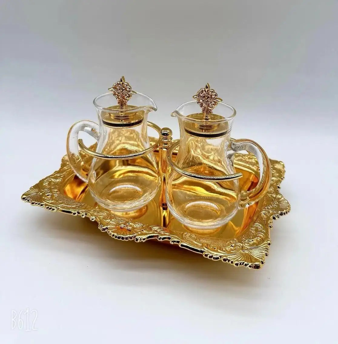 Catholic Etiquette Blessing Holy Wine Set Brass Gilded Base Glass Wine Bottle For Ritual Eucharist Church Supplies