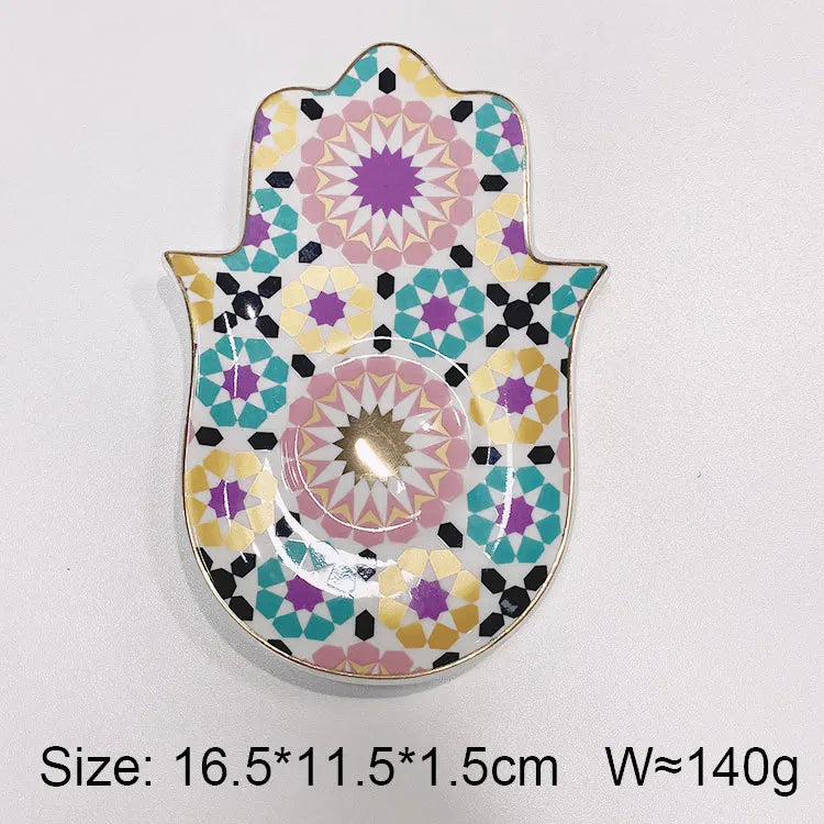 Ceramic Blue Evil Eye Hamsa Hand Jewelry Storage Tray Fatima Palm Lucky Decoration Desk Ornament Gothic Home Decorations Trinket