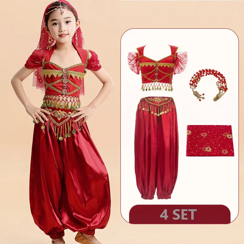 Kids India Princess Belly Dance Set Children  Oriental Indian Dance Sari Girl Performance Costume Bollywood Stage Outfit