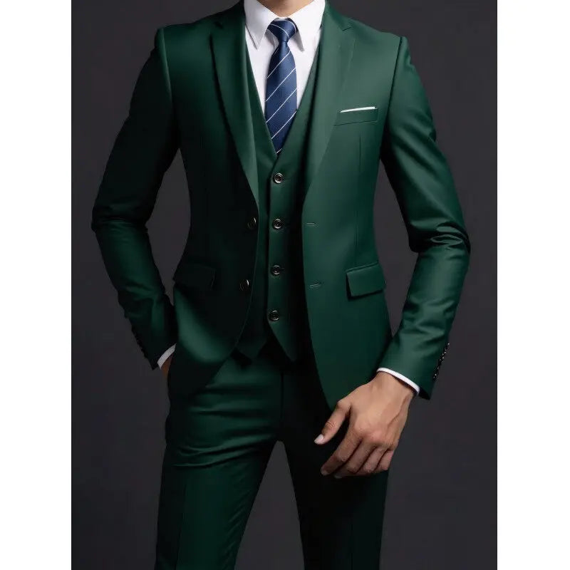 Suit (Blazer+ Vest + Trousers) Multicolor Choices Men's Fashionable Gentleman Business British Style Solid-color Banquet Host Casually Wedding Suit