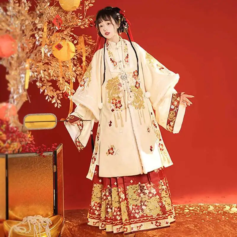 Chunluo Wanxiang Ming Long Shirt Hanfu Women's 2024 New Autumn And Winter Thick New Year's Clothing Horse Face Skirt Ancient