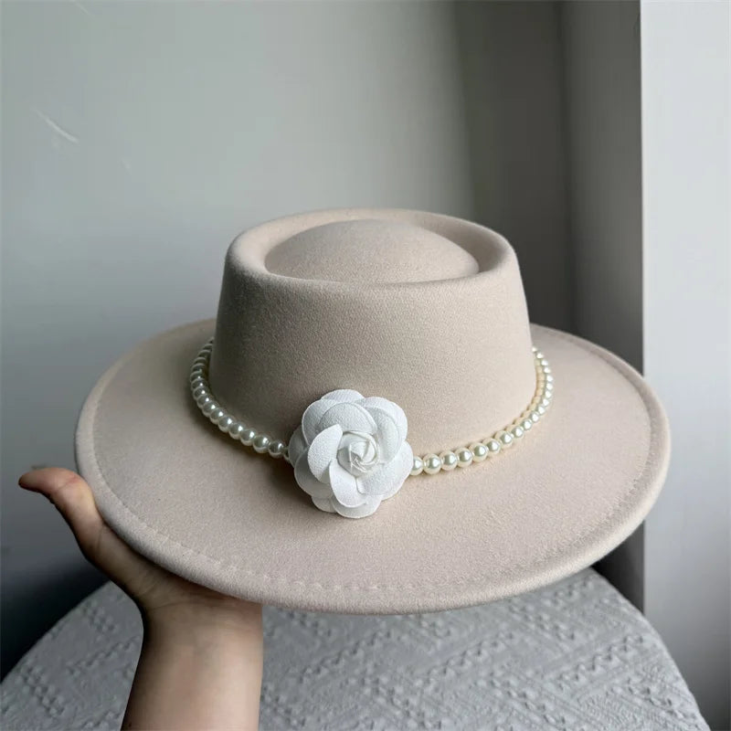 Cherub French Big Brim organza /Church Hat Women Elegant Flat-top Fedora Hat.