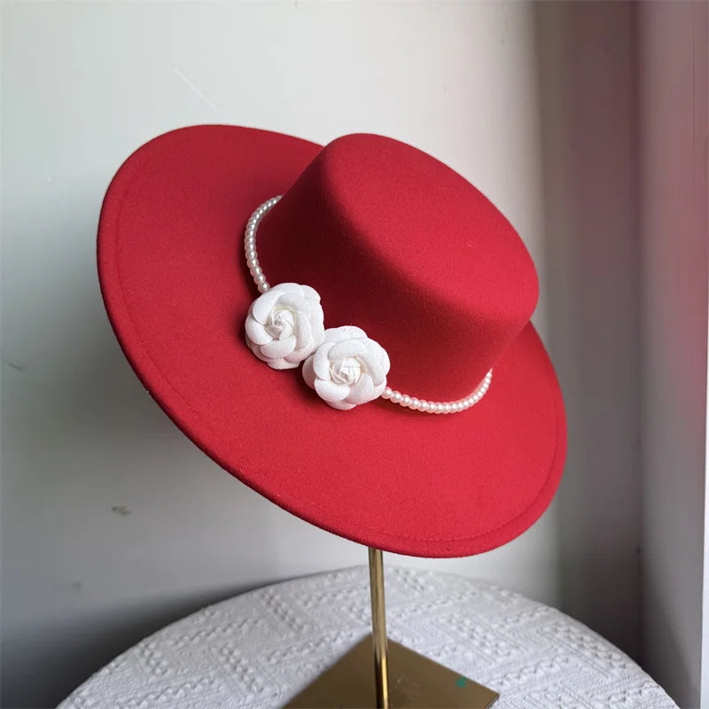 Cherub French Big Brim organza /Church Hat Women Elegant Flat-top Fedora Hat.