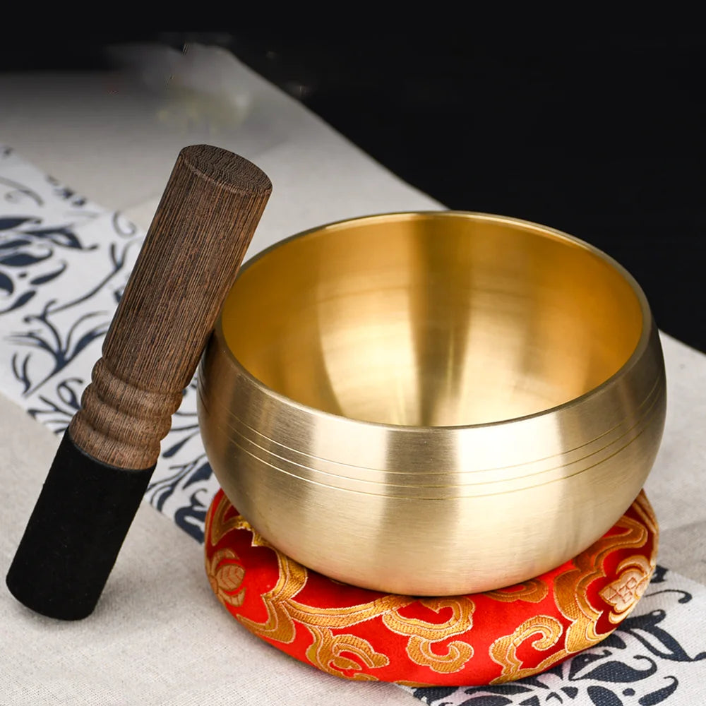 Brass Singing Bowl Tibetan Sanskrit Yoga Meditation for Sound Healing Stress Relief Buddha Mindfulness Instrument