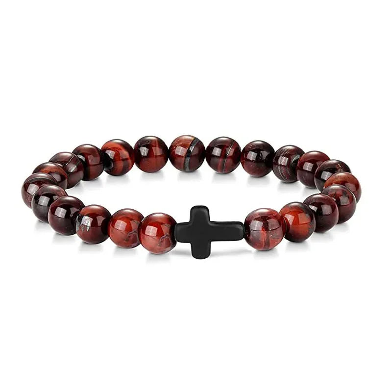 Prayer Men & Women Natural Stone Wood Beads Rosary Hematite Cross Onyx Meditation Bracelets. Spiritual Jewelry.