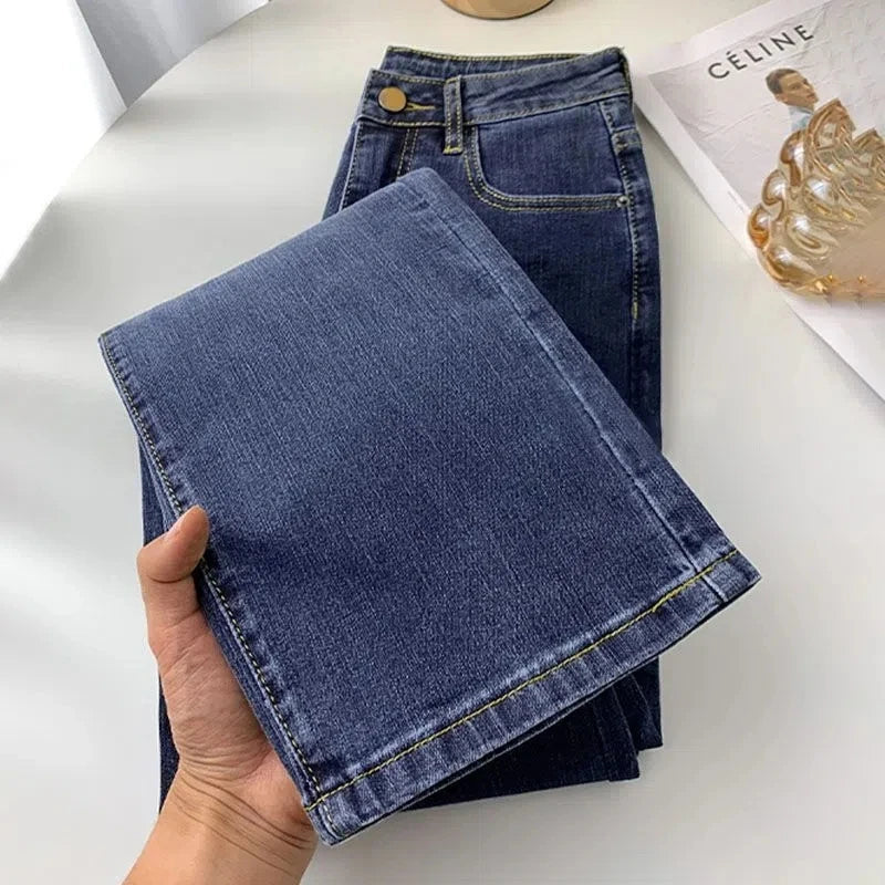 Women's High Waist Straight Jeans Spring Vintage Casual Ankle-length Denim Pants/Streetwear Stretch Vaqueros