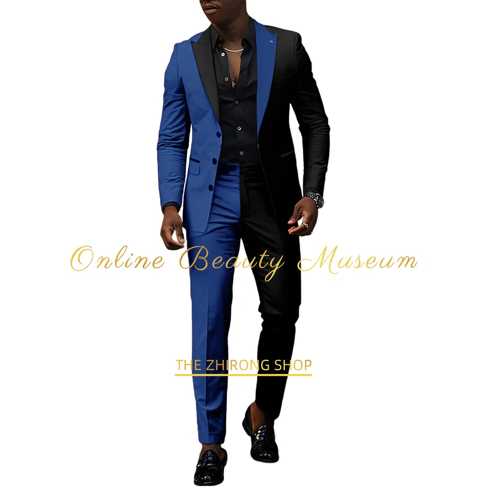 Fashion men's suit 2-piece set (jacket+pants) red-black peak lapel blazer wedding cocktail birthday party custom homme tuxedo