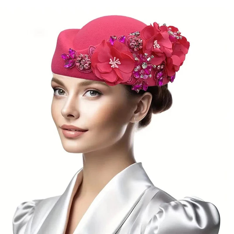 Cherub Vintage Women's Church Sundays Best Fascinator Hat W/Flower and Rhinestone Headdress Soft Beret Cap /Party Wedding Prom