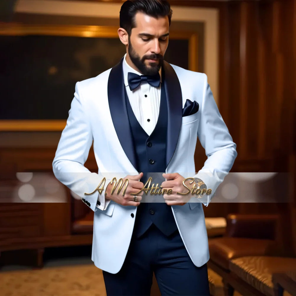 Cherub Men’s White or Multicolor Tuxedo 3pcs Suit for Groom Jacket Vest Pants Formal Wear for Wedding Prom Luxury Dinner Set Custom Gift for Boys