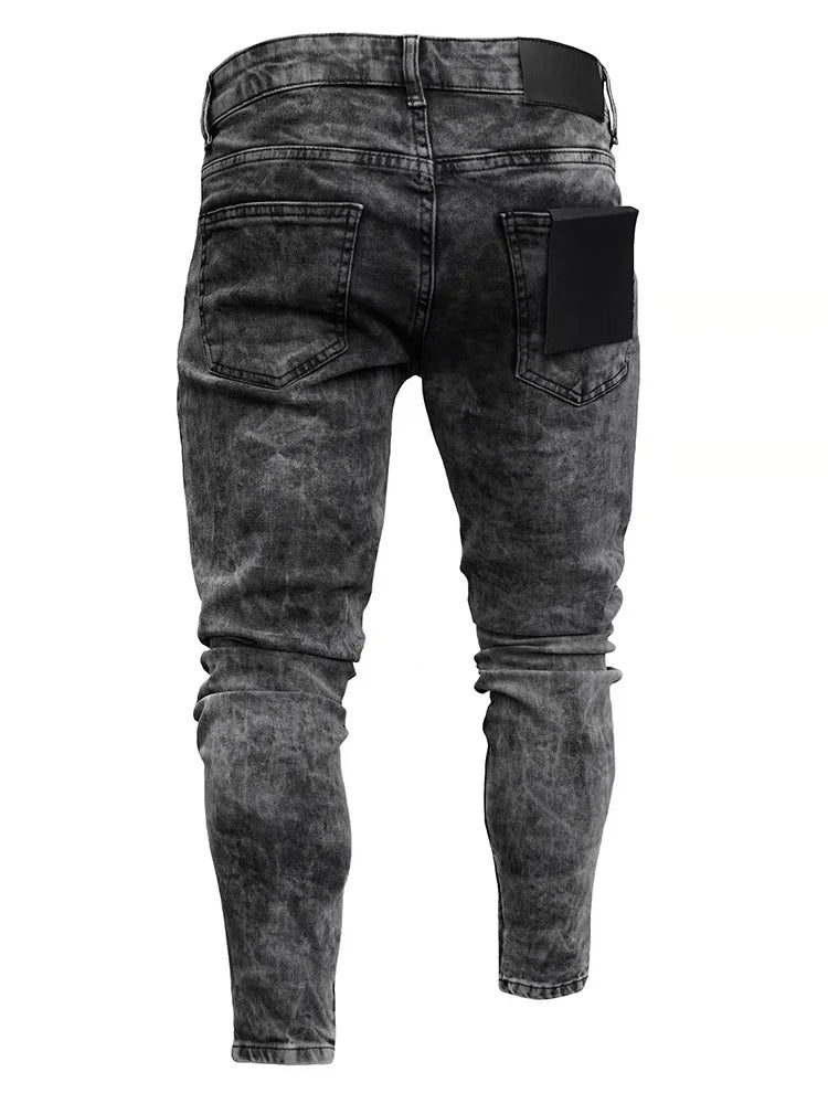 Men European American Style High Urban Ripped Hip Hop Stylish Skinny Jeans High Quality Holes Casual Cotton Pencil Denim Pants