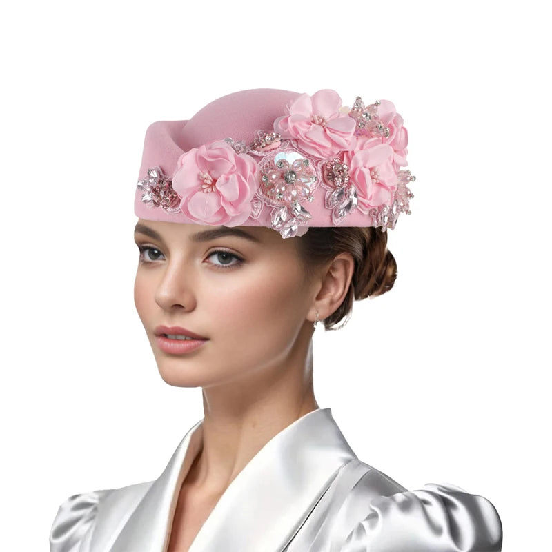 Cherub Vintage Women's Church Sundays Best Fascinator Hat W/Flower and Rhinestone Headdress Soft Beret Cap /Party Wedding Prom