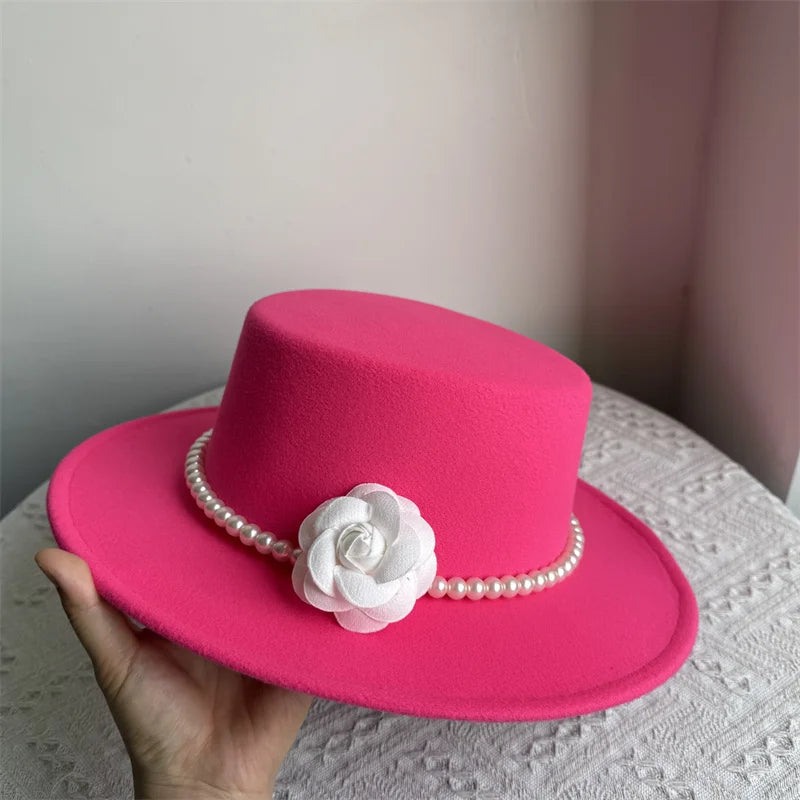 Cherub French Big Brim organza /Church Hat Women Elegant Flat-top Fedora Hat.