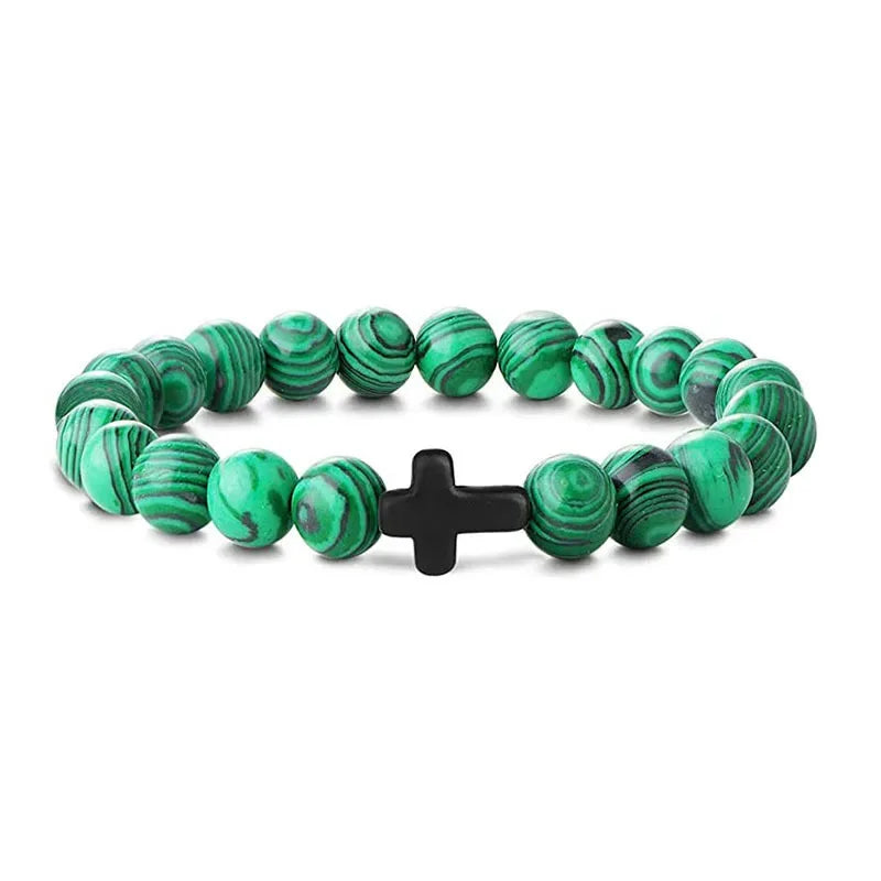 Prayer Men & Women Natural Stone Wood Beads Rosary Hematite Cross Onyx Meditation Bracelets. Spiritual Jewelry.
