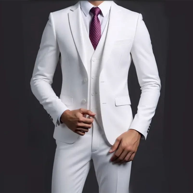 Suit (Blazer+ Vest + Trousers) Multicolor Choices Men's Fashionable Gentleman Business British Style Solid-color Banquet Host Casually Wedding Suit