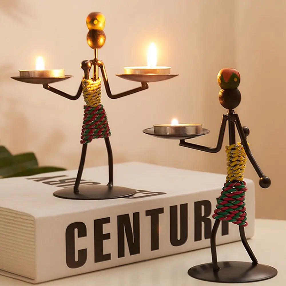 Candlestick Holder 1 PCS Creative Abstract(Afro)Character Sculpture Exquisite Candle Stand For Prayer Homes/ Businesses